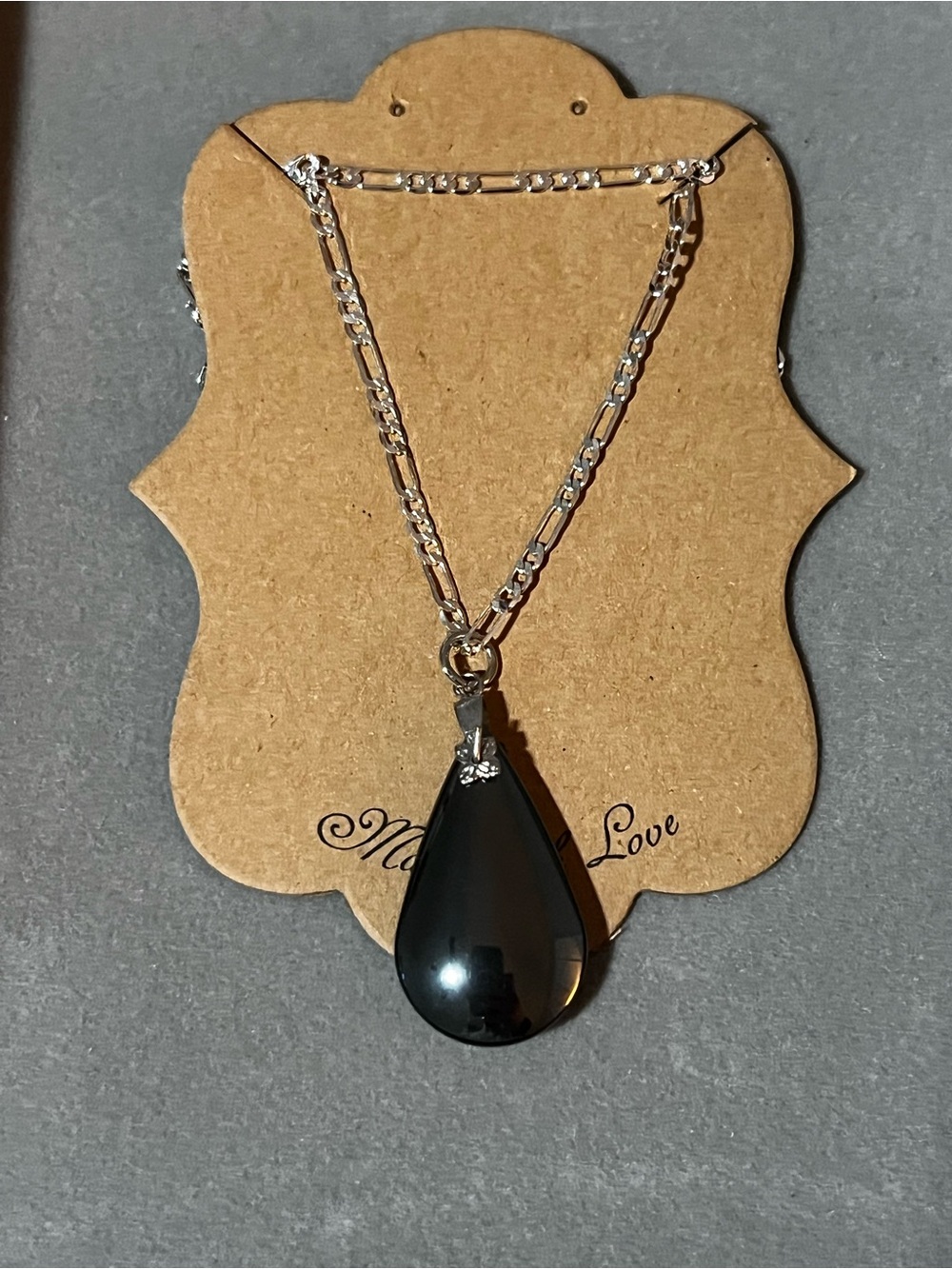 Sterling Silver Chain with Elegant Black Teardrop Pendant Necklace